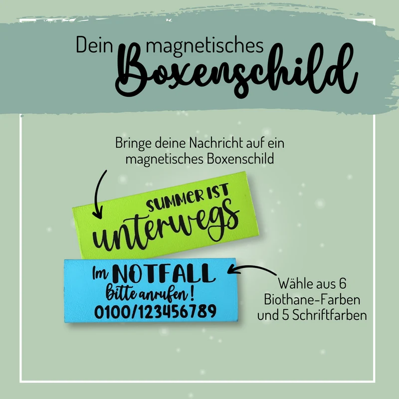 Magnetisches Boxenschild – individuell mit Text oder Notfallnummer