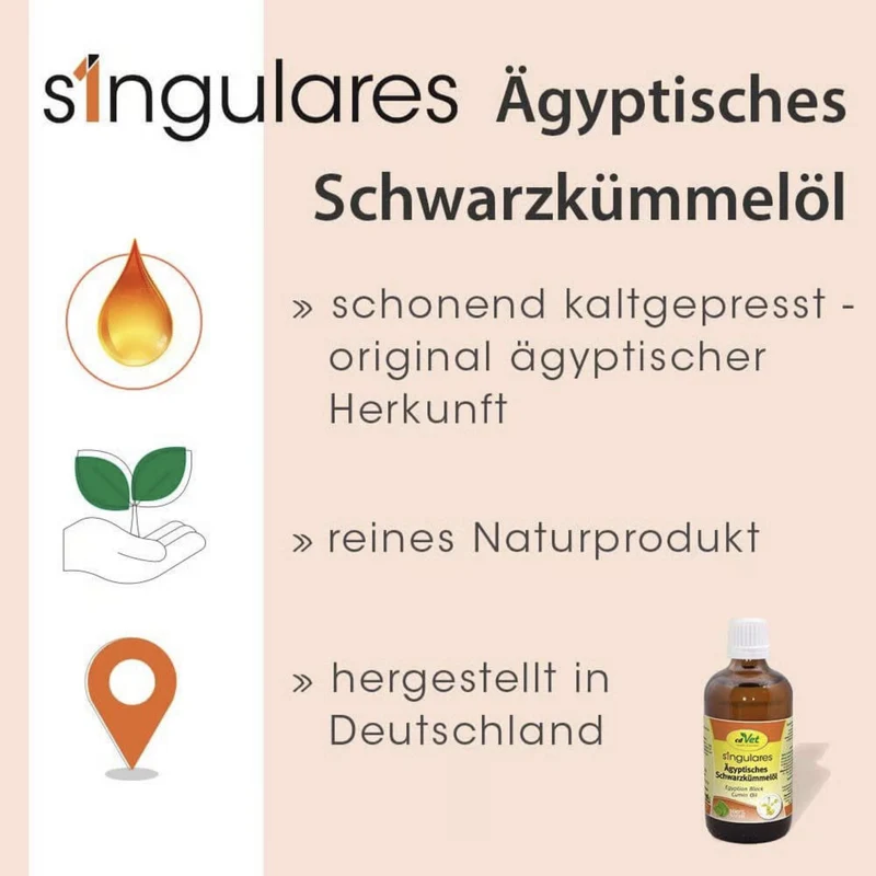 cdVet Singulares Ägyptisches Schwarzkümmelöl – Natürliche Unterstützung für Atemwege, Immunsystem & Vitalität bei Hund, Katze & Pferd