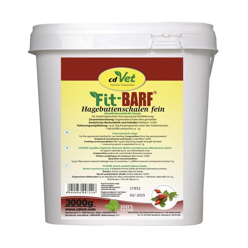 cdVet Fit-BARF Hagebuttenschalen fein – Natürliches Vitamin C Pulver für starkes Immunsystem beim Hund