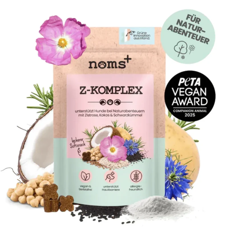 Noms+ Z-Komplex für Hunde | Leckerer Soft-Snack für Wald & Wiese | Für die Outdoor Saison | Vegan & tierleidfrei | 200g