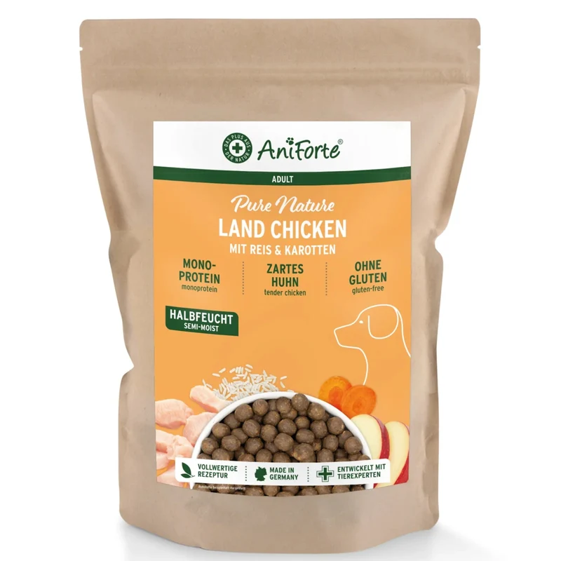 AniForte Pure Nature Land Chicken Halbfeuchtes Hunde Trockenfutter – Natürlich, Schmackhaft & Ohne Zusatzstoffe für ausgewachsene & ältere Hunde