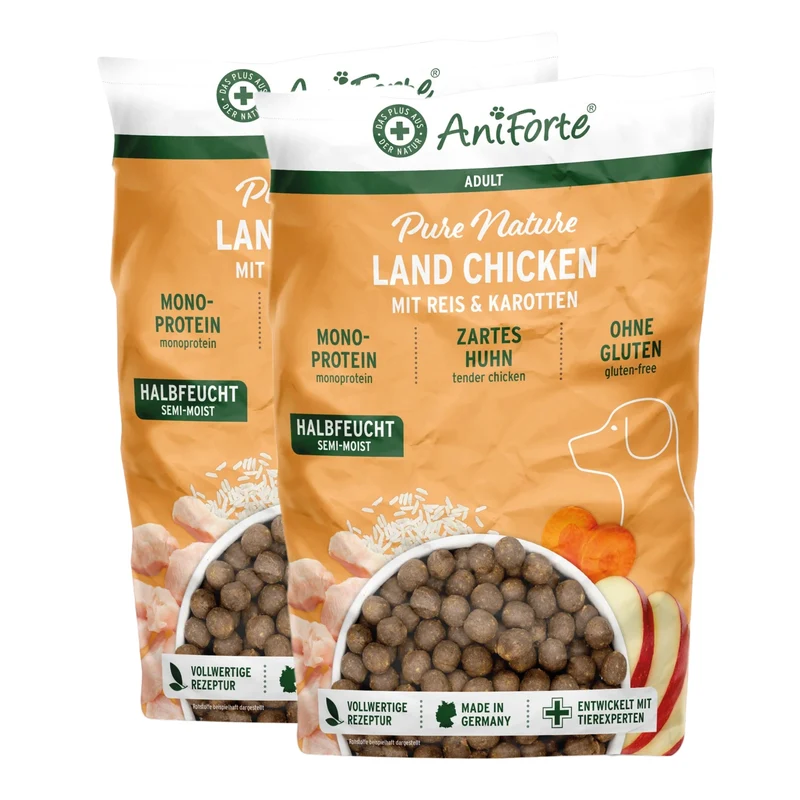 AniForte Pure Nature Land Chicken Halbfeuchtes Hunde Trockenfutter – Natürlich, Schmackhaft & Ohne Zusatzstoffe für ausgewachsene & ältere Hunde