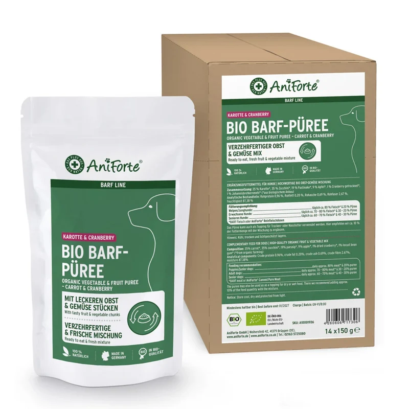 AniForte BIO BARF-Püree mit Karotte & Cranberry – Natürliche Vitaminpower für Hunde