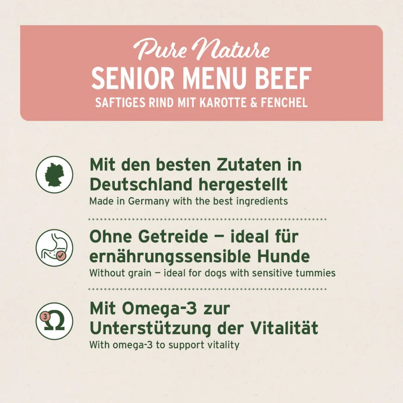 AniForte Pure Nature Senior Menu Beef – Getreidefreies Premium-Nassfutter für ältere Hunde mit Rind