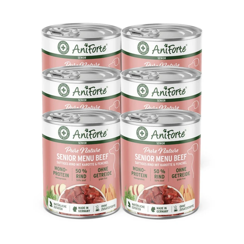 AniForte Pure Nature Senior Menu Beef – Getreidefreies Premium-Nassfutter für ältere Hunde mit Rind