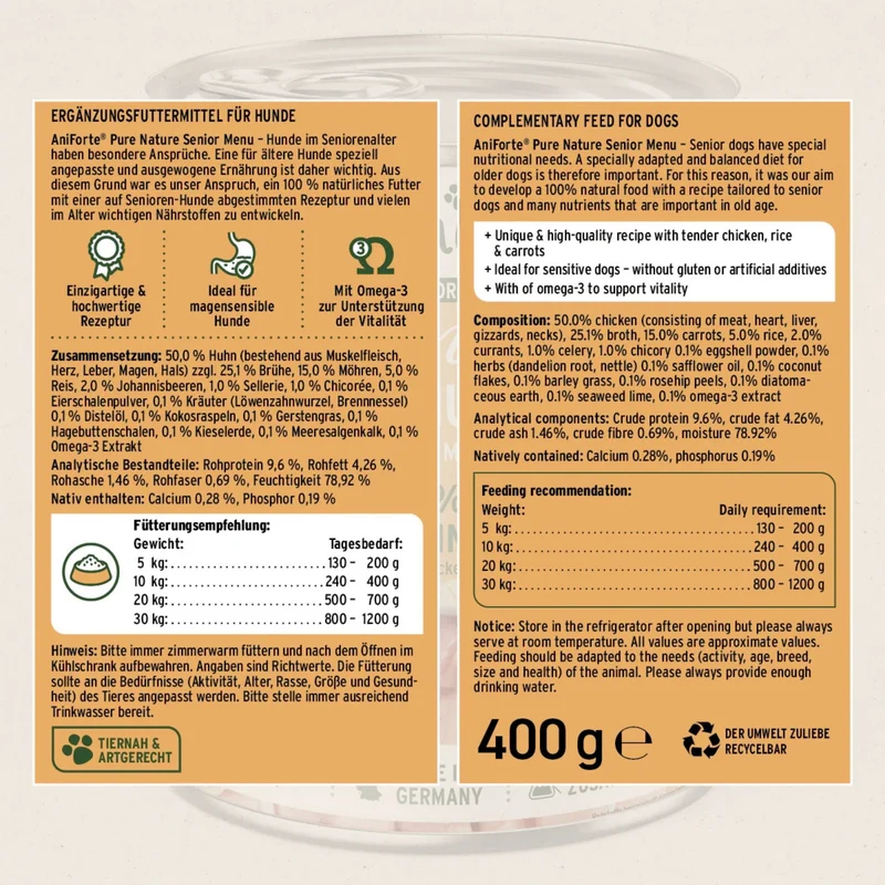 AniForte Pure Nature Senior Menu Chicken – Premium-Nassfutter für ältere Hunde mit zartem Hühnchen und natürlichen Zutaten