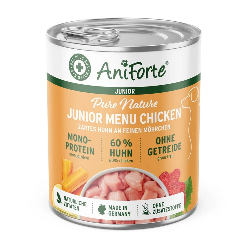 AniForte Pure Nature Junior Menu Chicken – Premium Welpen-Nassfutter ohne Getreide, 100% natürlich für gesundes Wachstum & starke Knochen