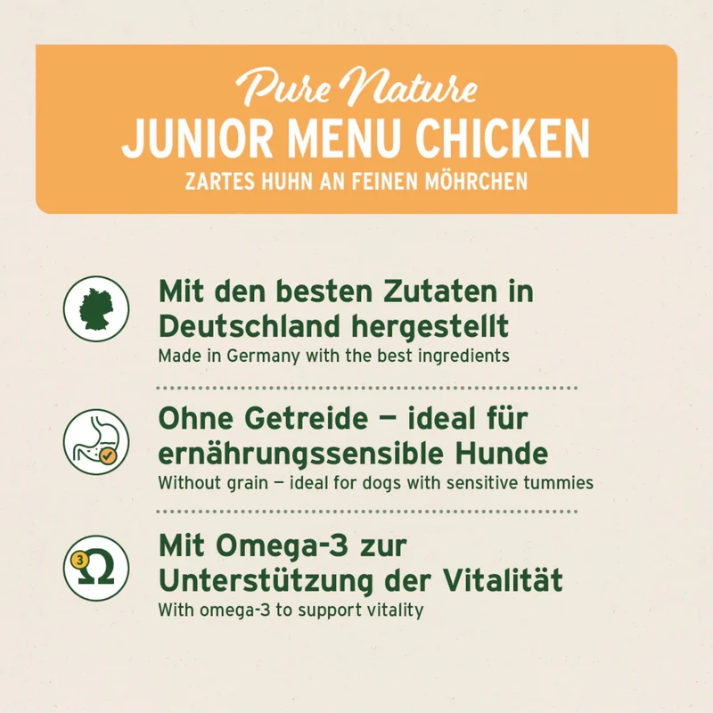 AniForte Pure Nature Junior Menu Chicken – Premium Welpen-Nassfutter ohne Getreide, 100% natürlich für gesundes Wachstum & starke Knochen