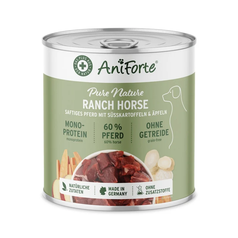 AniForte Pure Nature Ranch Horse Hunde Nassfutter – 100% Pferdefleisch, Monoprotein für sensible Hunde, getreidefrei & naturbelassen