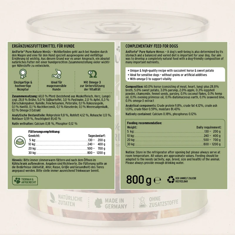 AniForte Pure Nature Ranch Horse Hunde Nassfutter – 100% Pferdefleisch, Monoprotein für sensible Hunde, getreidefrei & naturbelassen