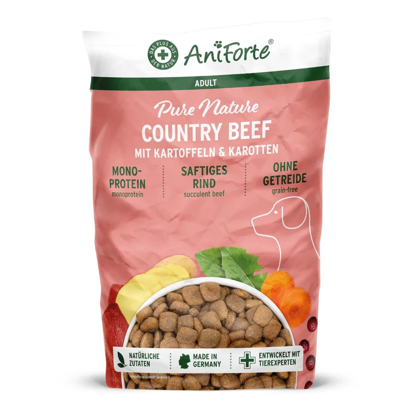 AniForte Pure Nature Country Beef Trockenfutter für Hunde – Getreidefrei, Reich an Omega-3, Ideal für Allergiker