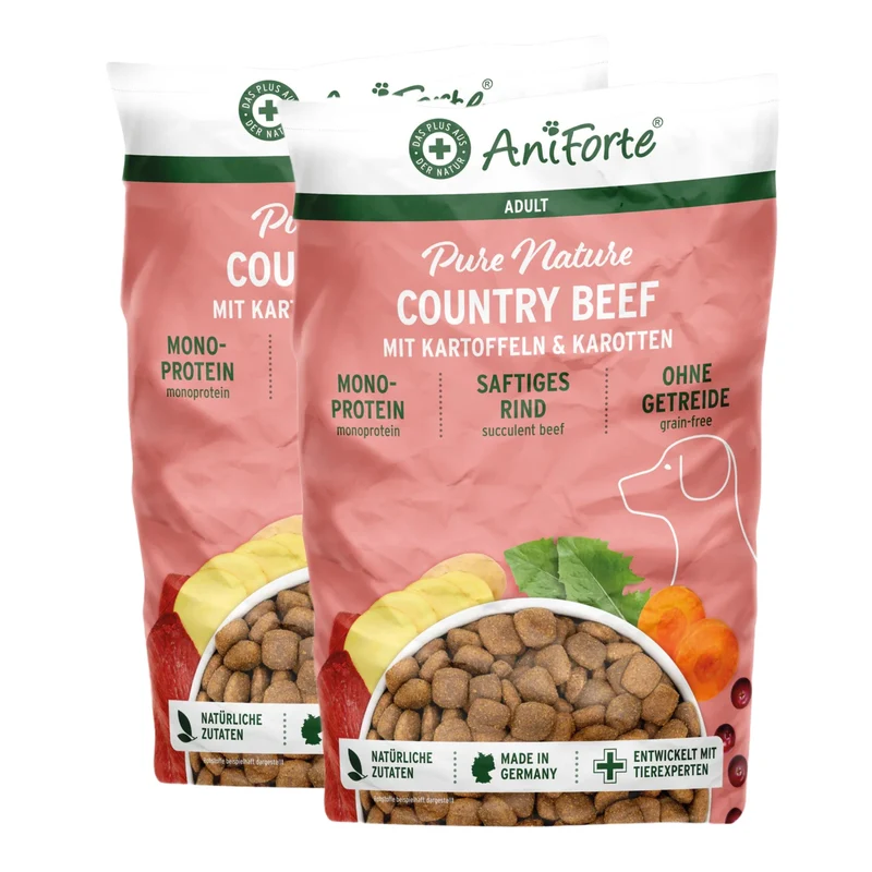 AniForte Pure Nature Country Beef Trockenfutter für Hunde – Getreidefrei, Reich an Omega-3, Ideal für Allergiker