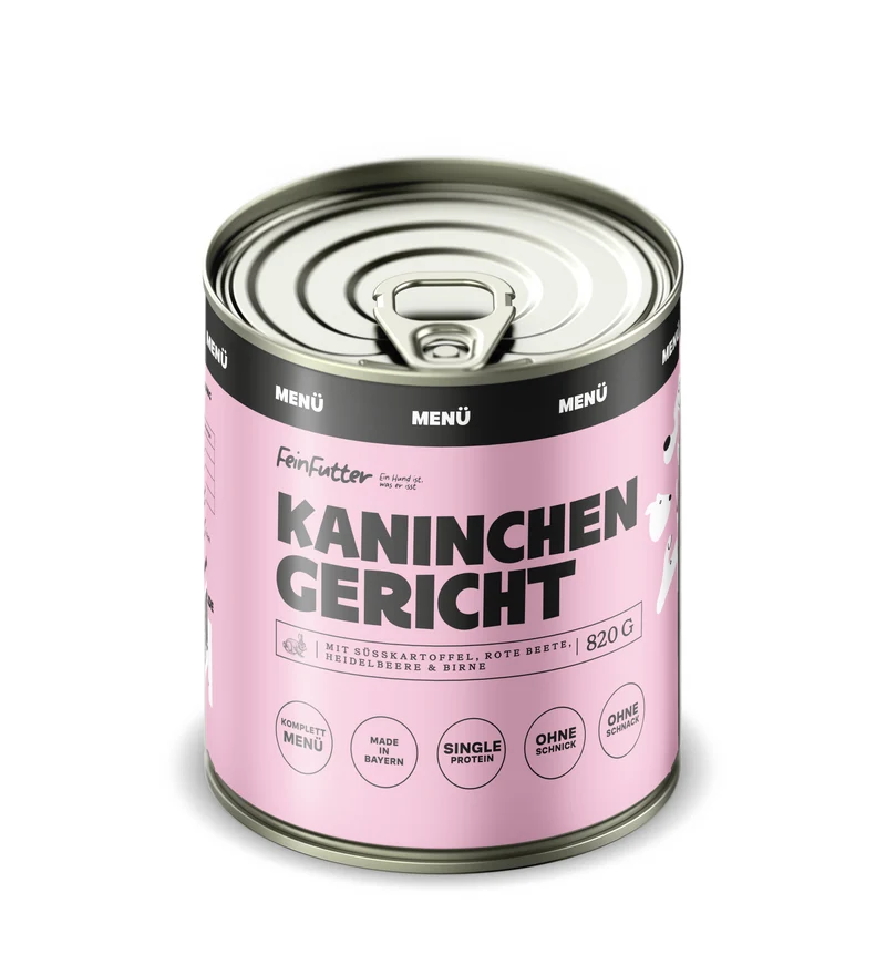Kaninchen Gericht – ausgewogenes Nassfutter-Menü mit Single-Protein Kaninchen