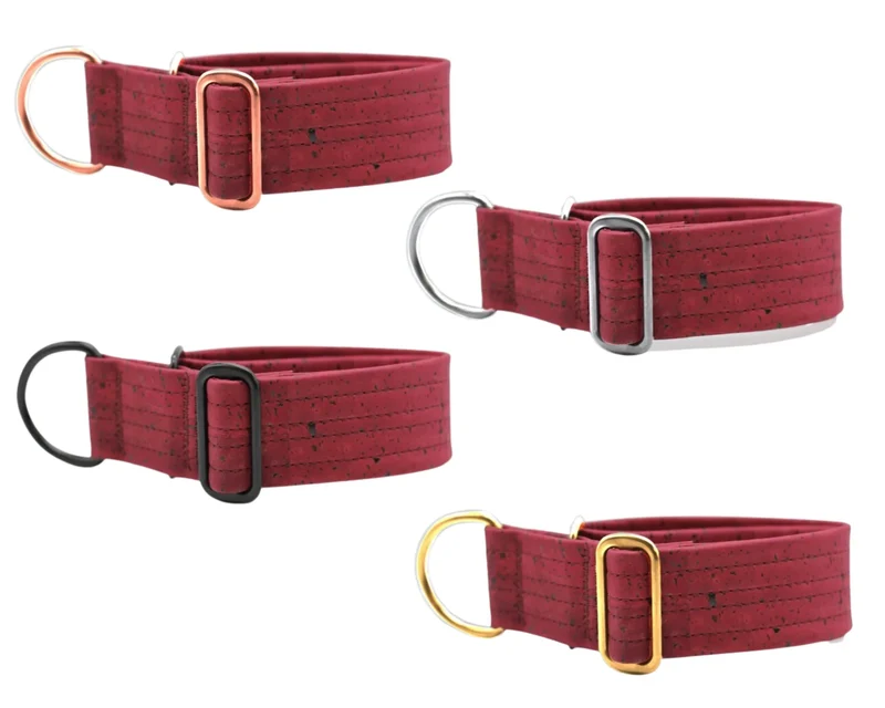 Zugstopp Halsband | Korkleder | Robust & Vegan | Dunkelrot | Beschläge wählbar