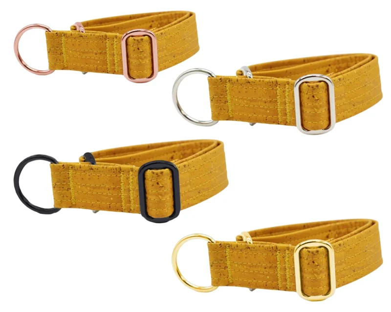 Zugstopp Halsband | Korkleder | Robust & Vegan | Senfgelb | Beschläge wählbar
