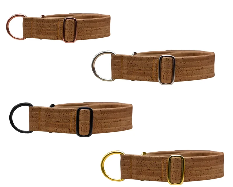 Zugstopp Halsband | Korkleder | Robust & Vegan | Tabak | Beschläge wählbar