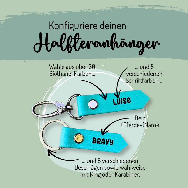 Personalisierter Halfteranhänger aus Biothane – mit Pferdenamen