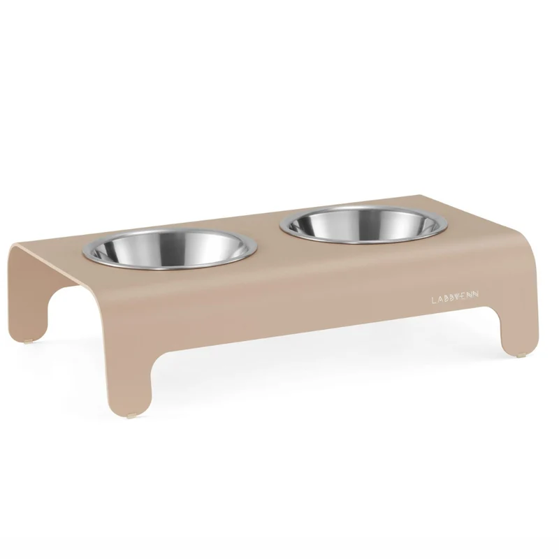 LABBVENN RICO Futterstation für Hunde | Edelstahlnäpfe | 3 Größen | Mokka