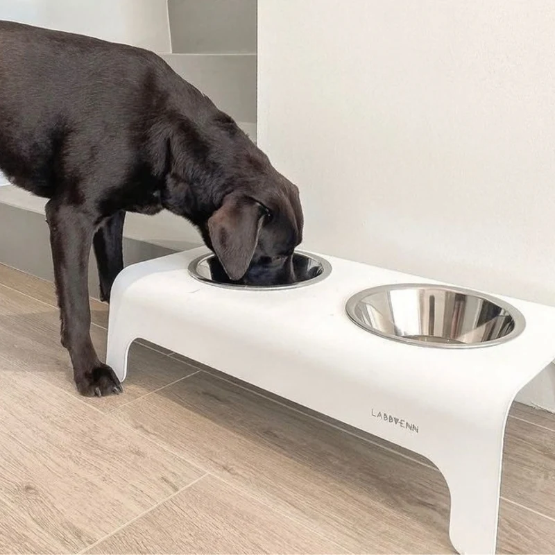 LABBVENN RICO Futterstation für Hunde | Edelstahlnäpfe | 3 Größen | Weiß