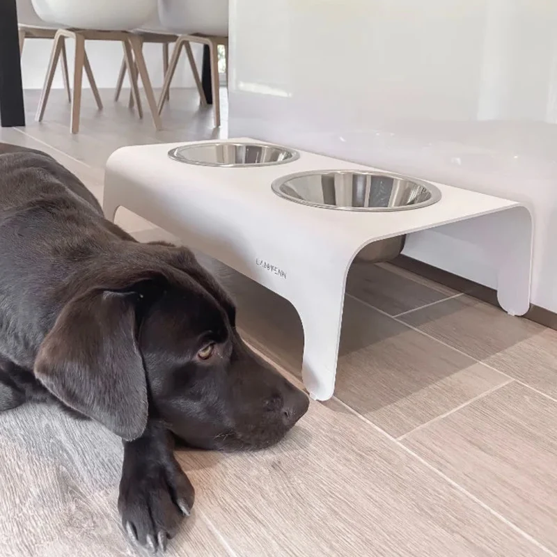 LABBVENN RICO Futterstation für Hunde | Edelstahlnäpfe | 3 Größen | Weiß