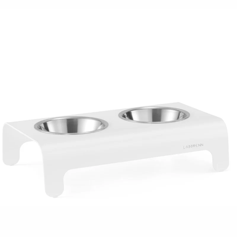 LABBVENN RICO Futterstation für Hunde | Edelstahlnäpfe | 3 Größen | Weiß