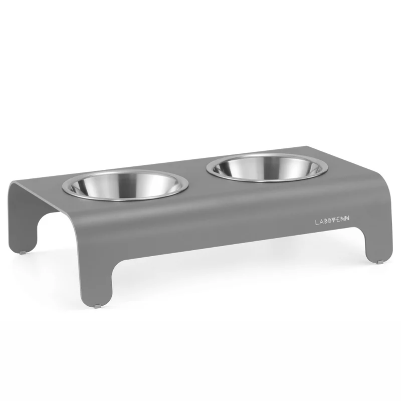 LABBVENN RICO Futterstation für Hunde | Edelstahlnäpfe | 3 Größen | Grau