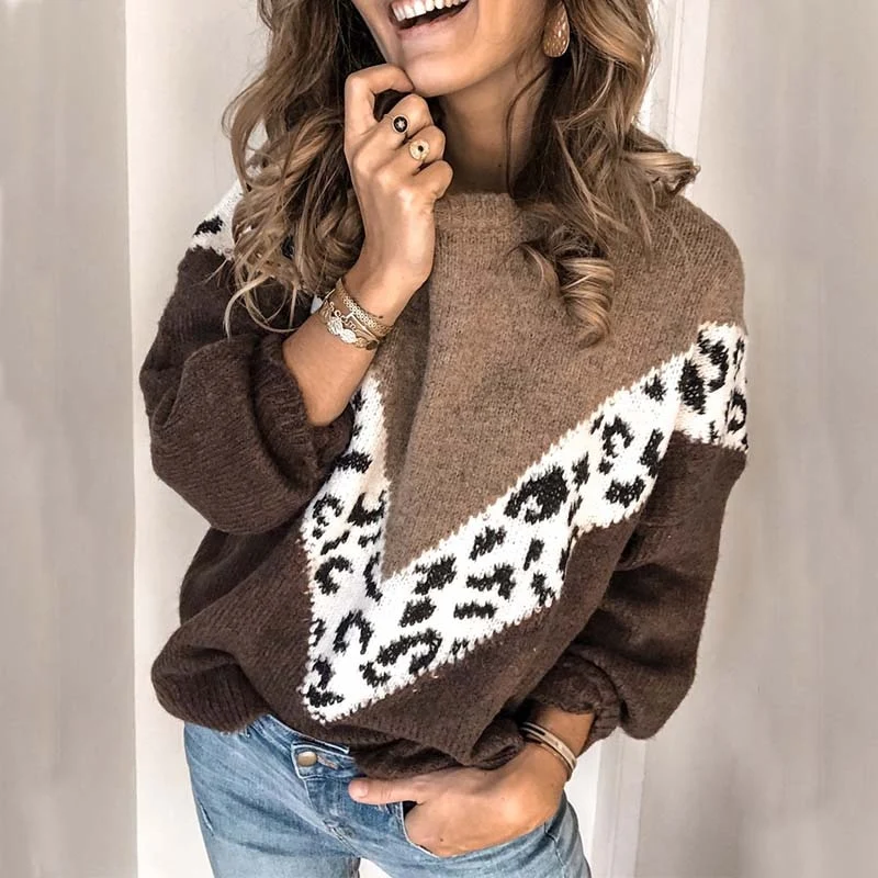 Autumn Winter Loose Leopard Print Sweater Womens