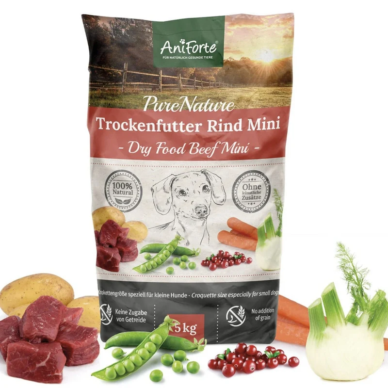 AniForte Pure Nature Rind Mini – Getreidefreies Premium-Trockenfutter für kleine Hunde mit saftigem Rind, Gemüse & Kräutern