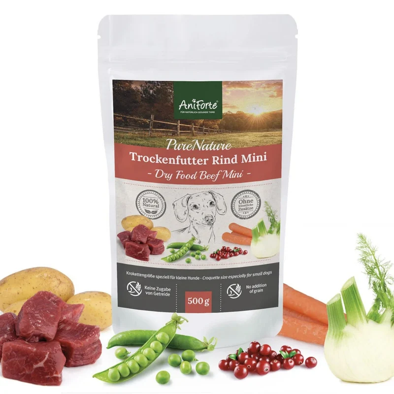 AniForte Pure Nature Rind Mini – Getreidefreies Premium-Trockenfutter für kleine Hunde mit saftigem Rind, Gemüse & Kräutern