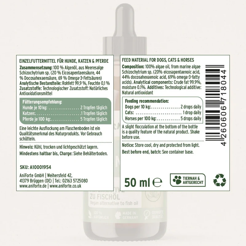 AniForte Algenöl für Hunde – Natürliche Omega-3 Quelle für Haut & Fell