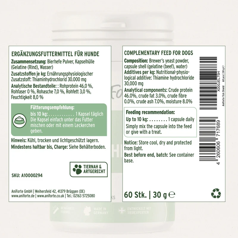 AniForte ZeckenSchild Kapseln für Hunde – Natürlicher Zeckenschutz mit Bierhefe & Vitamin B-Komplex für starke Hautbarriere und Abwehrkraft