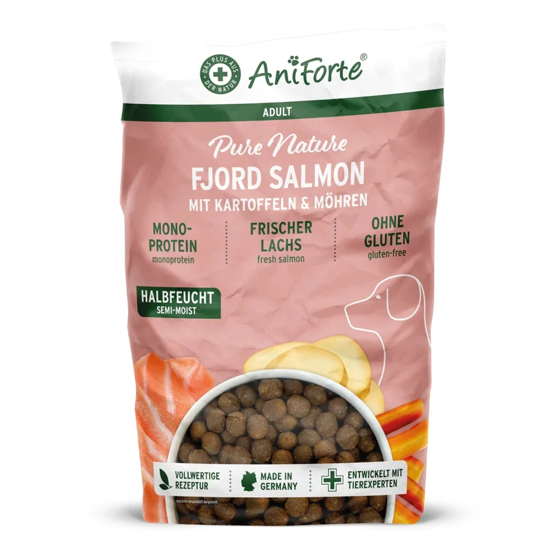 AniForte Pure Nature Fjord Salmon Premium Lachs Trockenfutter – Kaltgepresst & Hochverdaulich für ausgewachsene & ältere Hunde