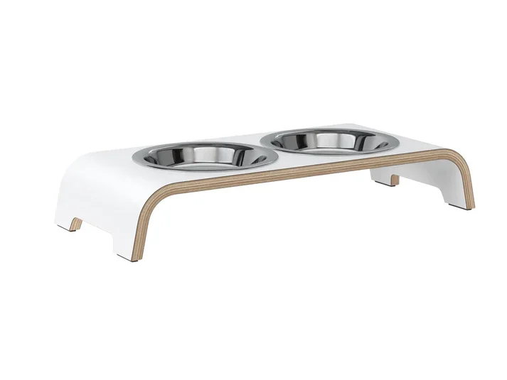 Futterstation catBar® | Edelstahl | Weiss | Holz aus zertifizierter Forstwirtschaft