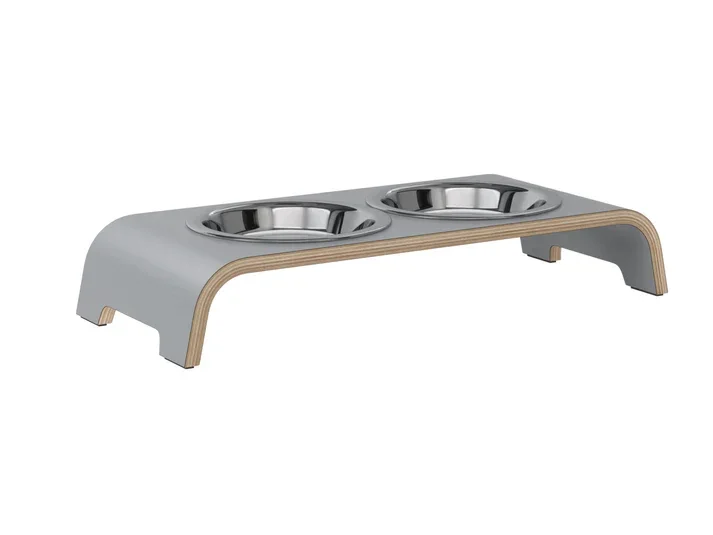Futterstation catBar® | Edelstahl | Grau | Holz aus zertifizierter Forstwirtschaft