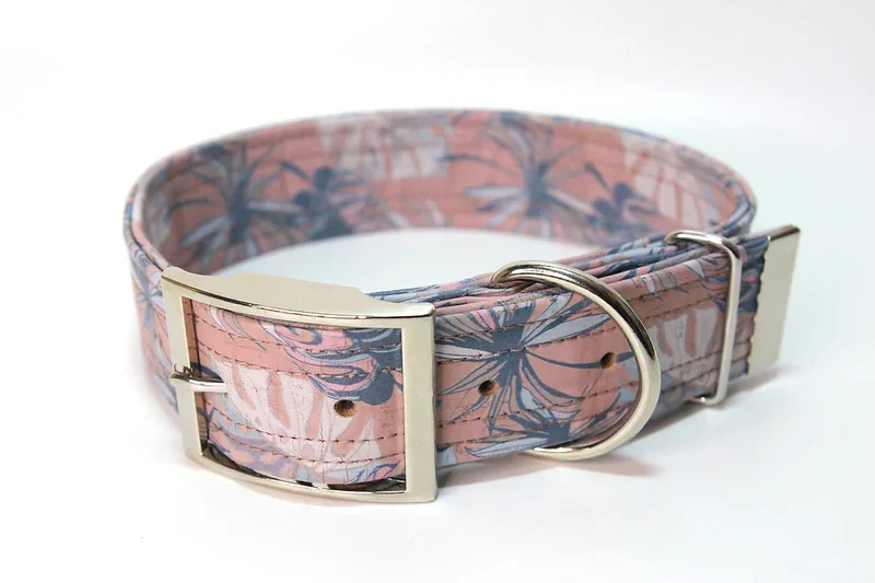 Hundehalsband mit Dornschnalle | Korkleder | Robust & Vegan | Monstera/Silber