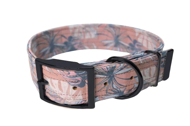 Hundehalsband mit Dornschnalle | Korkleder | Robust & Vegan | Monstera/Schwarz