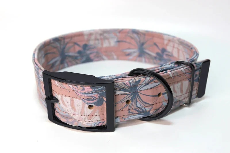 Hundehalsband mit Dornschnalle | Korkleder | Robust & Vegan | Monstera/Schwarz