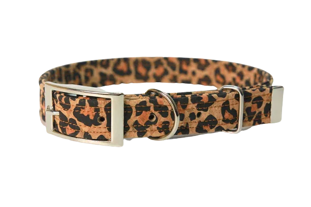 Hundehalsband mit Dornschnalle | Korkleder | Robust & Vegan | Leo/Silber