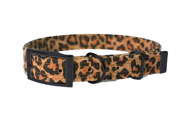 Hundehalsband mit Dornschnalle | Korkleder | Robust & Vegan | Leo/Schwarz
