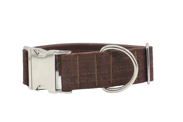 Hundehalsband mit Klickverschluss | Korkleder | Robust & Vegan | Braun/Silber