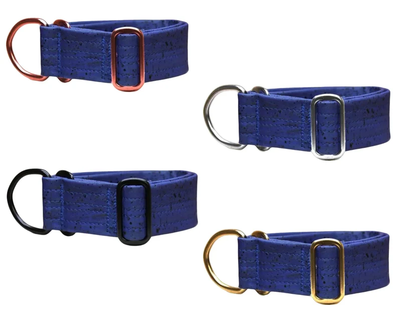 Zugstopp Halsband | Korkleder | Robust & Vegan | Denim | Beschläge wählbar