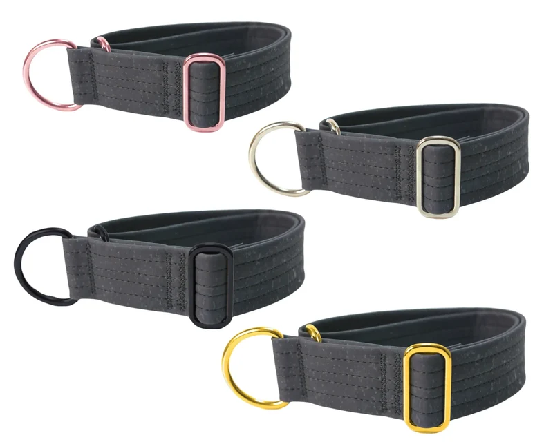 Zugstopp Halsband | Korkleder | Robust & Vegan | Anthrazit | Beschläge wählbar