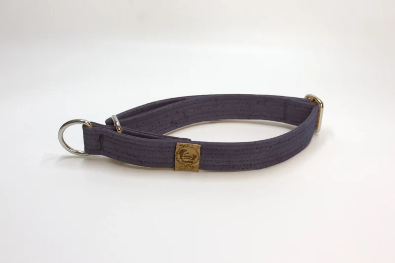 Zugstopp Halsband | Korkleder | Robust & Vegan | Anthrazit | Beschläge wählbar