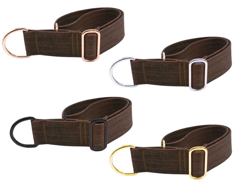 Zugstopp Halsband | Korkleder | Robust & Vegan | Braun | Beschläge wählbar