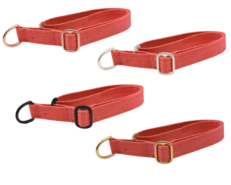 Zugstopp Halsband | Korkleder | Robust & Vegan | Coral | Beschläge wählbar