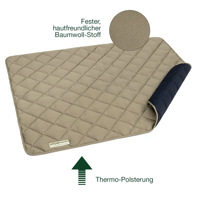 Öko Wendedecke Davos von HOUND&NATURE | Wasserfest & recycelte Materialien | Oeko-Tex® Standard 100 | Taupe-blau