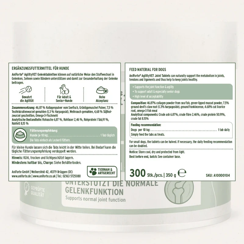 AniForte AgilityVET Gelenktabletten – Natürliche Gelenkunterstützung für aktive Hunde mit Kollagen & Grünlippmuschel