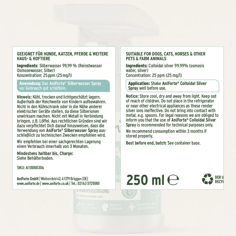 AniForte Silberwasser Spray für Hunde & Katzen – Natürliche Hautpflege bei Wunden, Juckreiz & Hautirritationen