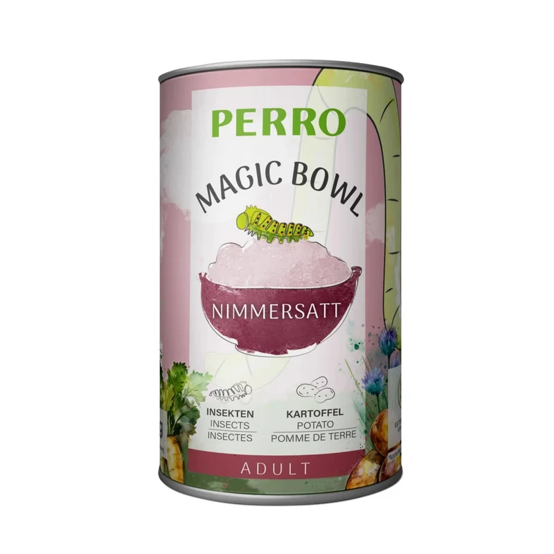Perro Magic Bowl Nimmersatt – Insekten, Kartoffel & Pastinake | Getreidefrei & Hypoallergen | Premium Nassfutter für ausgewachsene Hunde