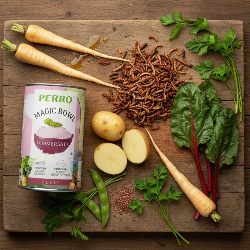 Perro Magic Bowl Nimmersatt – Insekten, Kartoffel & Pastinake | Getreidefrei & Hypoallergen | Premium Nassfutter für ausgewachsene Hunde